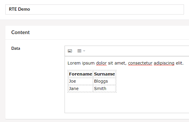 Adding a table in the custom rich text editor