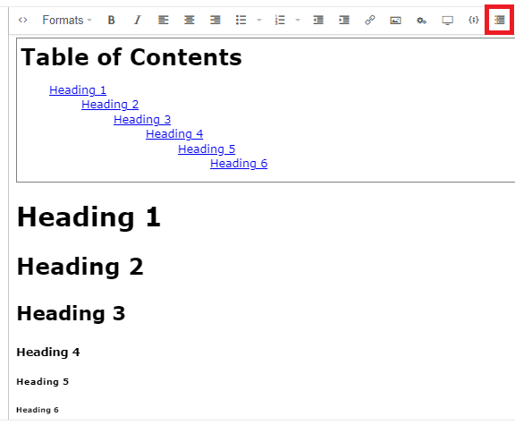 Add a table of contents to the RTE