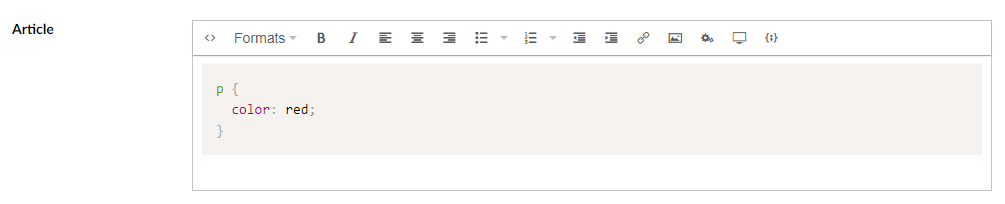 RTE CSS block with syntax highlighting