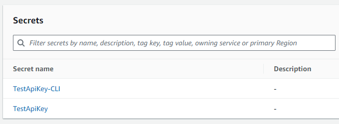 View a list of secrets in the AWS console