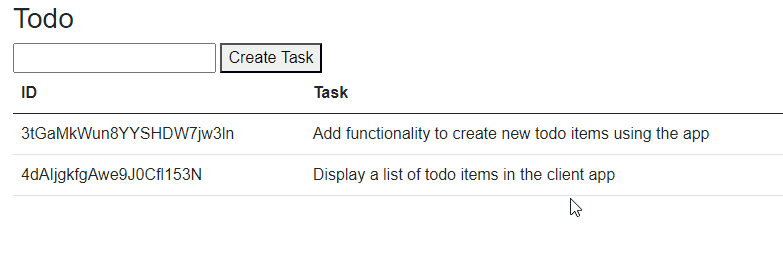 Animated GIF showing a todo item being added to the table
