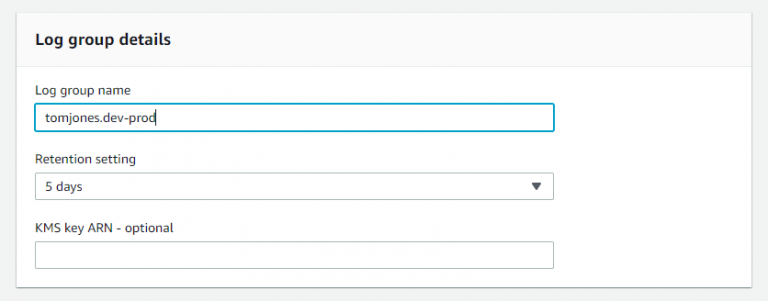 CloudWatch log group details