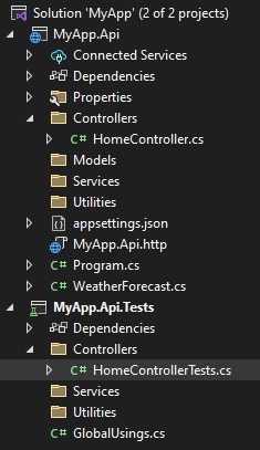 Basic test project structure in .NET API solution