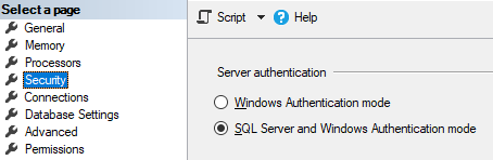 SQL Server authentication mode