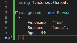 Instantiate a new Person class using the shared package definition