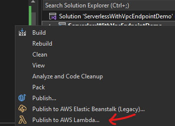 Visual Studio context option to publish directly to AWS
