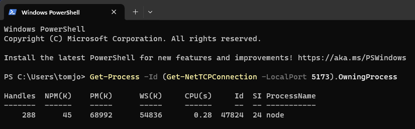 Port usage command in PowerShell