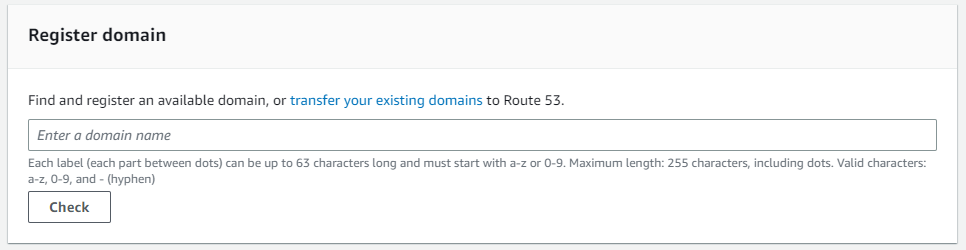 Route53 domain name search box