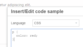 Code Sample language selection and text entry field