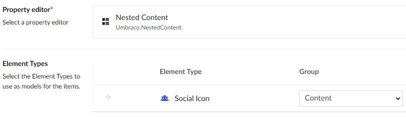 Nested Content data type for social icons
