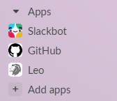 A list of apps shown in the Slack sidebar