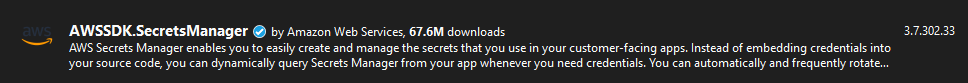 The AWS SDK Secrets Manager NuGet package