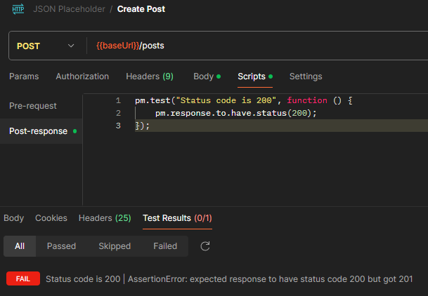 HTTP status code test failure