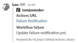 The webhook failure notification posted in Slack