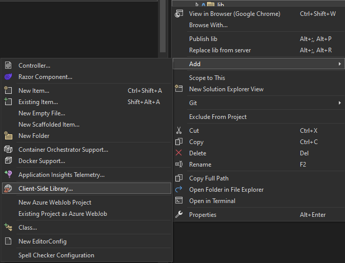 Add client side libraries in Visual Studio