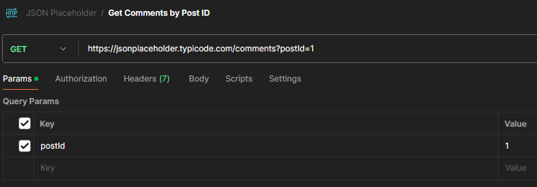 Define query parameters in the "Params" tab or directly in the address bar